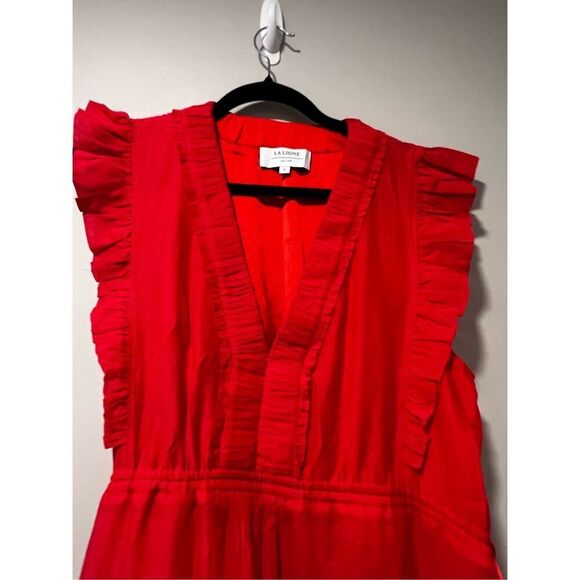 La Ligne Women's Red Marta Ruched Tiered Cotton Midi Dress Large NWOT - Picture 5 of 10